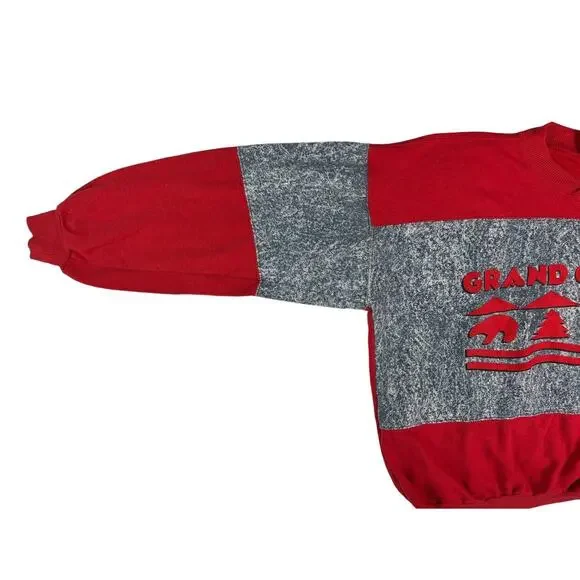 VTG Caribe Sportswear Grand Canyon Graphic Colorblock Sweatshirt Red Gray Sz XL - Picture 2 of 11